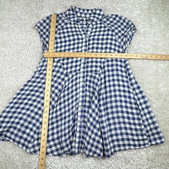 Free People New Spring Love Gingham Blue Plaid Tunic Top - Picture 9 of 11